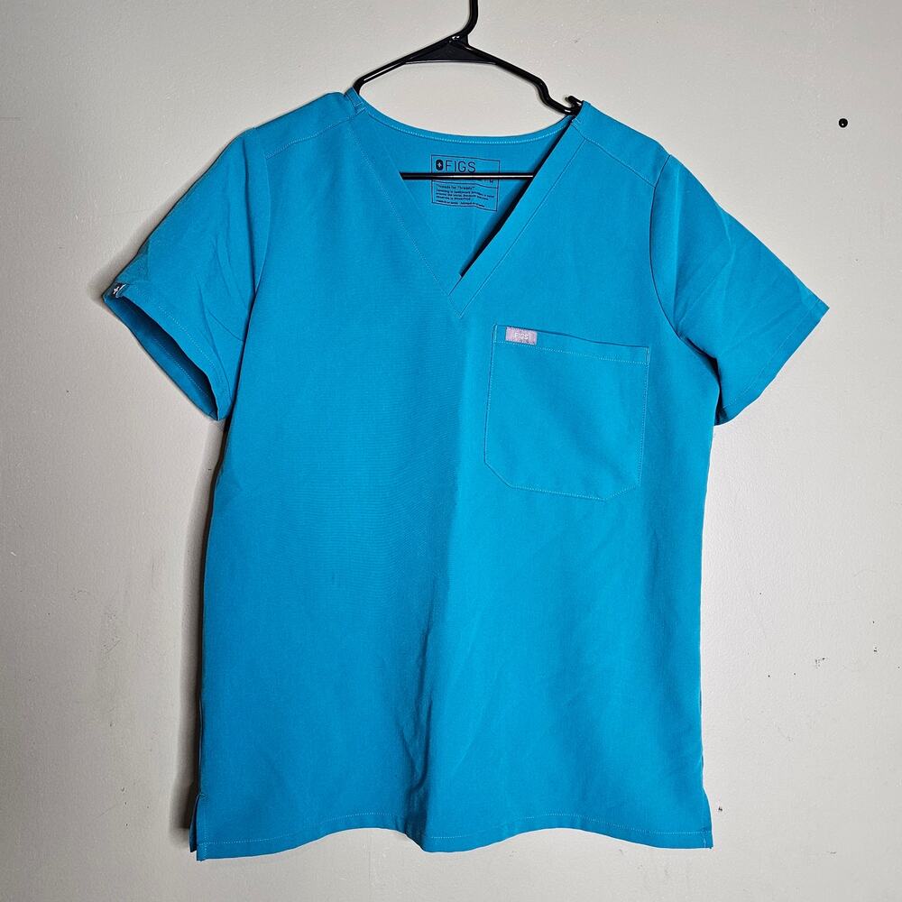 FIGS Technical Collection Catarina One-Pocket Scrub Top Light Blue Womens Size M